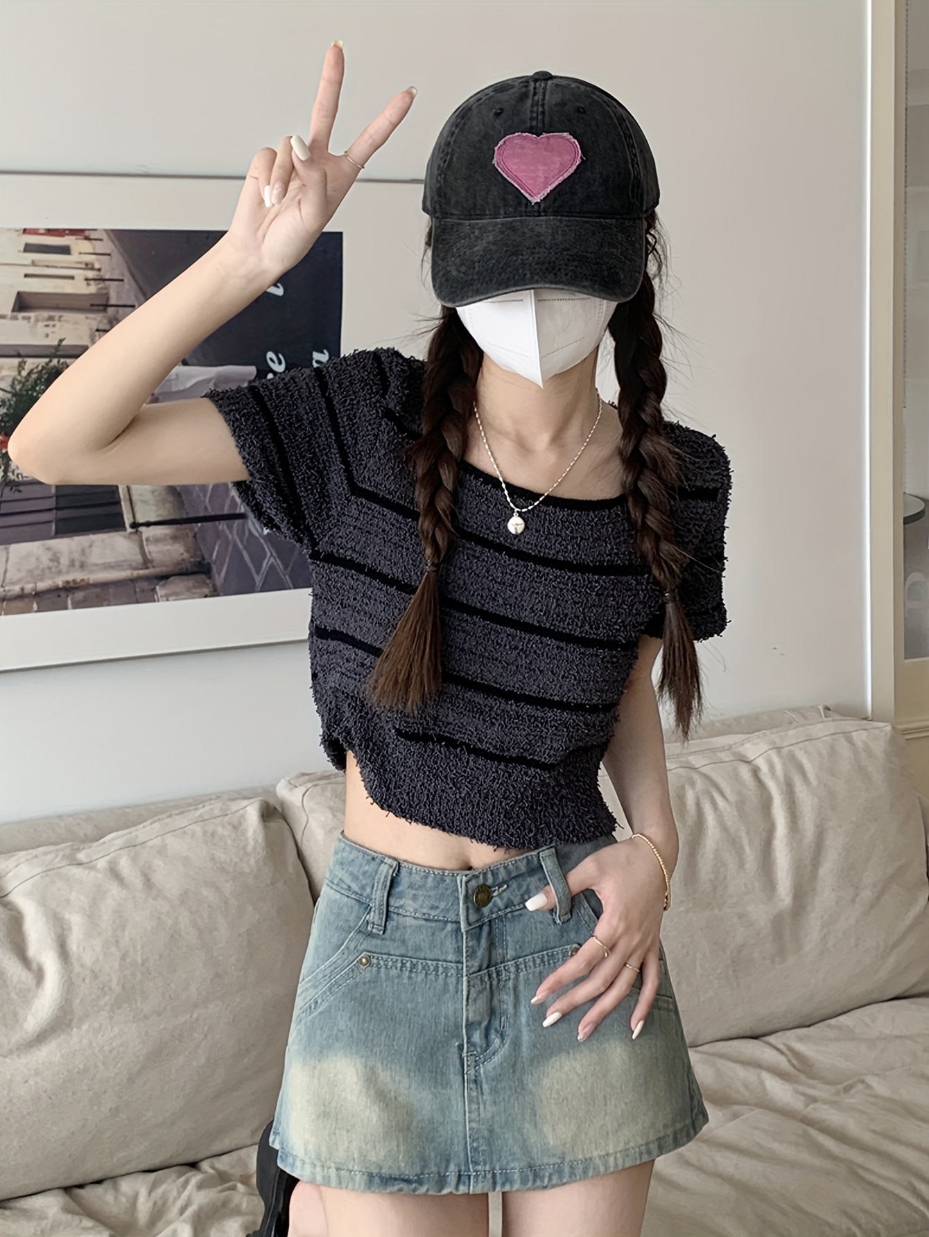 top corto rayas retro mujer camisa manga corta forro polar Temu