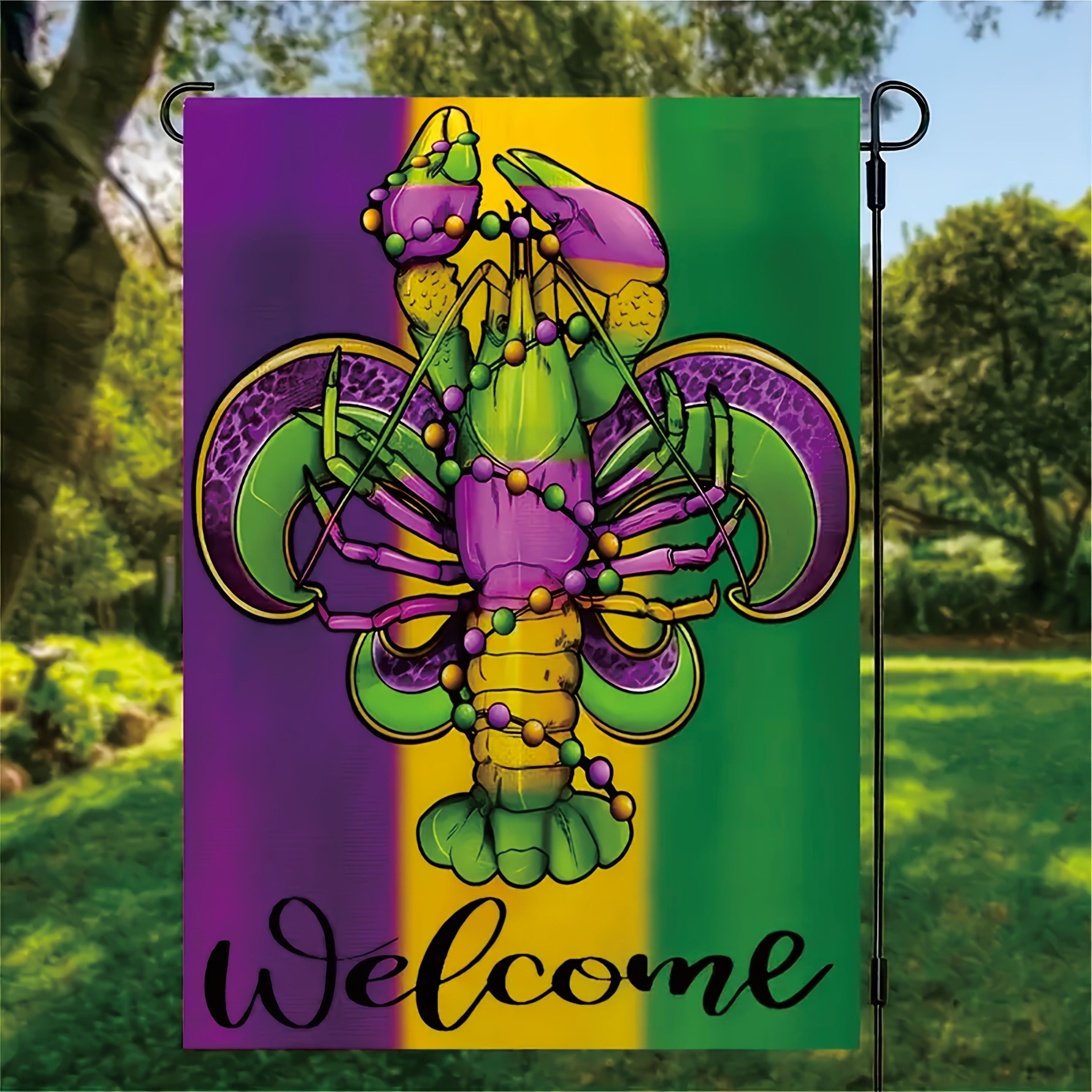 

Welcome Madi Gras Dual-sided Garden Flag - Polyester, Home & Outdoor Decor, Yard And Garden