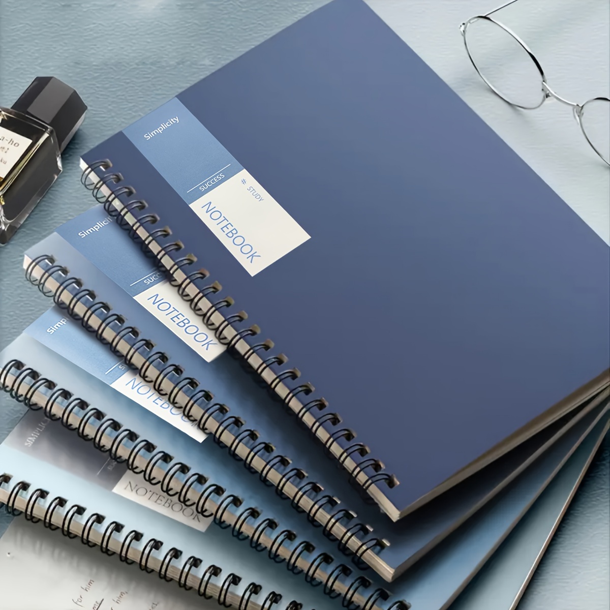 

1 Set Of 4pcs, 8.1x5.6inches Thickened A5 Coil Notebook, Blue Simple Notepad, Loose-leaf Book, Practice Book With 40 Sheets And 80 Pages