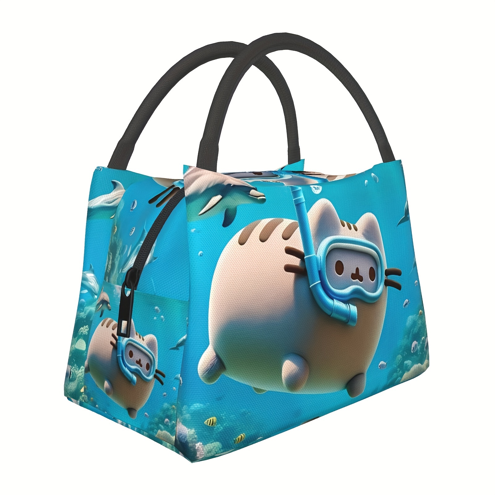 

Diving Kitten Insulated Lunch Bag - Reusable, Portable Cooler For Work, School, Picnics & Beach Hikes - Polyester, Animal Theme