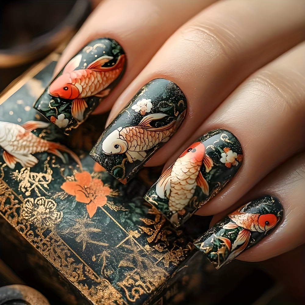 TEMU Set Of 24 Shiny Long Squoval Press-on Nails Featuring A, Suitable For Women And, With Reusable False Nails.