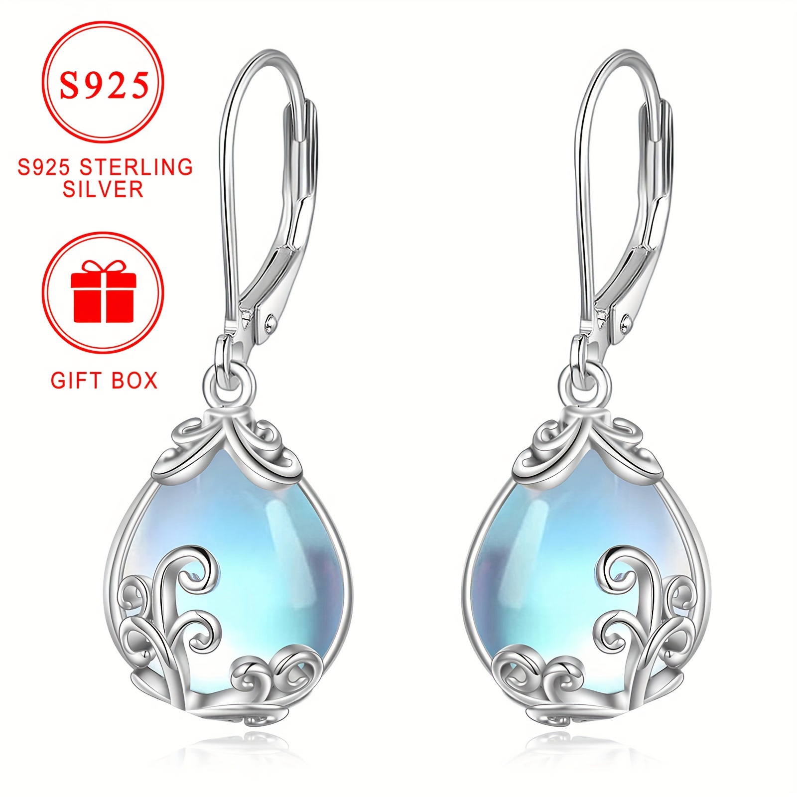 

Elegant 925 Sterling & Dangle Earrings - Synthetic Teardrop With , Silver Plated, Non-allergic Nickel-free Ear Needles For Women, Ideal For Engagements, Weddings, Dinners & Gifting, Includes Gift Box