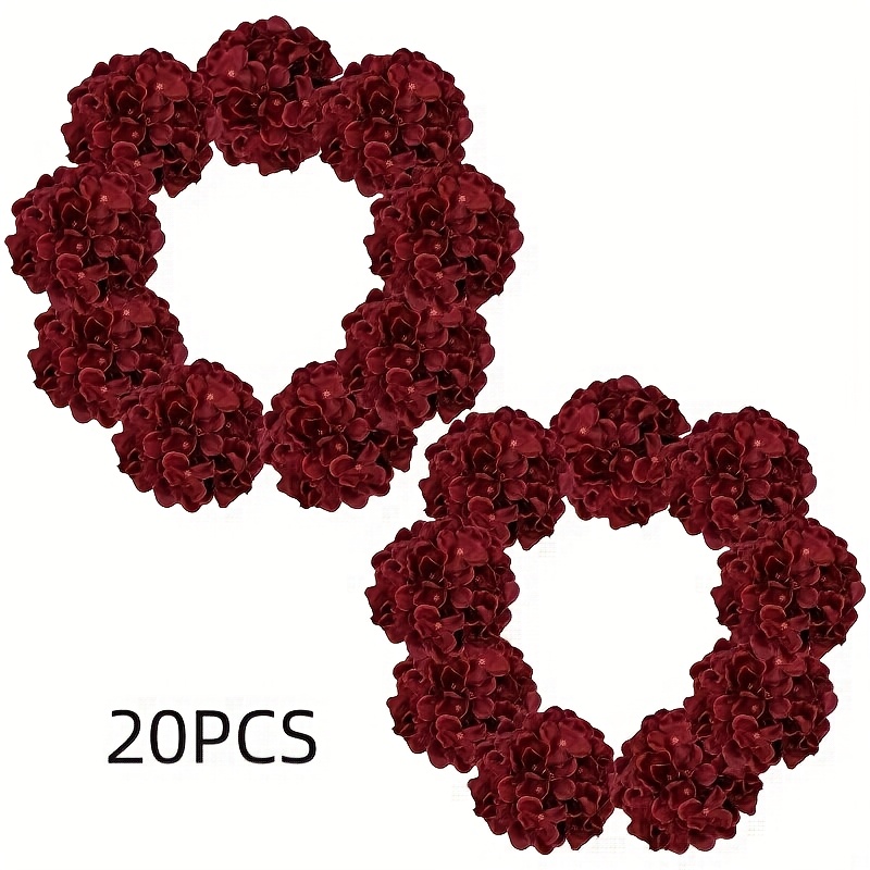 20 Artificial Silky Hydrangea Flowers With Stems, In Wine Red, Made Of , Suitable For Weddings, Engagements, Home Parties, Shops, And Shower Decorations
