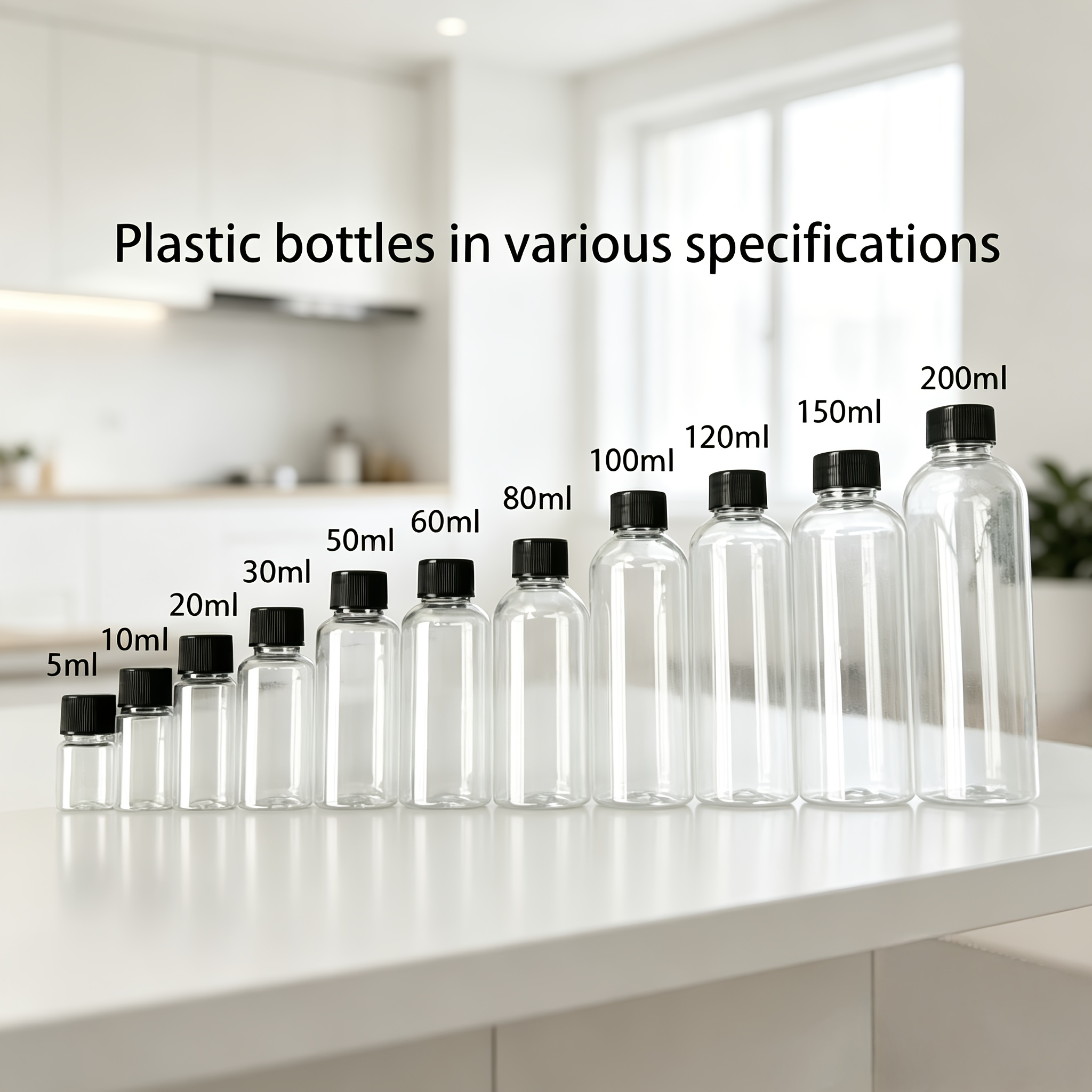 3er set transparente kleine plastikflaschen schwarzen