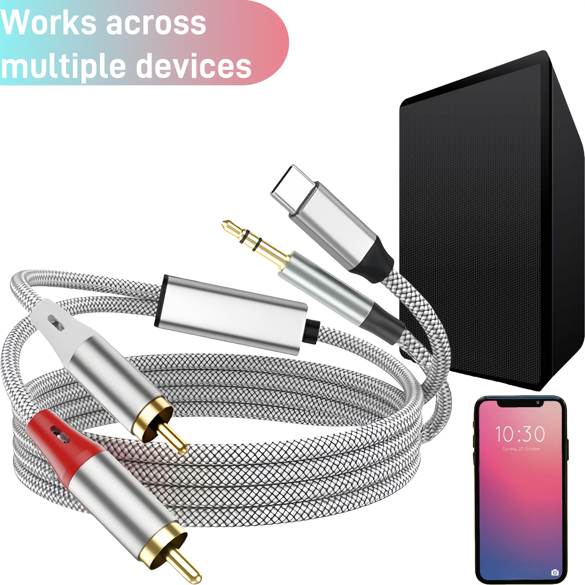 3 In 1 Audio Cable - USB C/3.5mm/Lightning To RCA Adapter 3.3FT