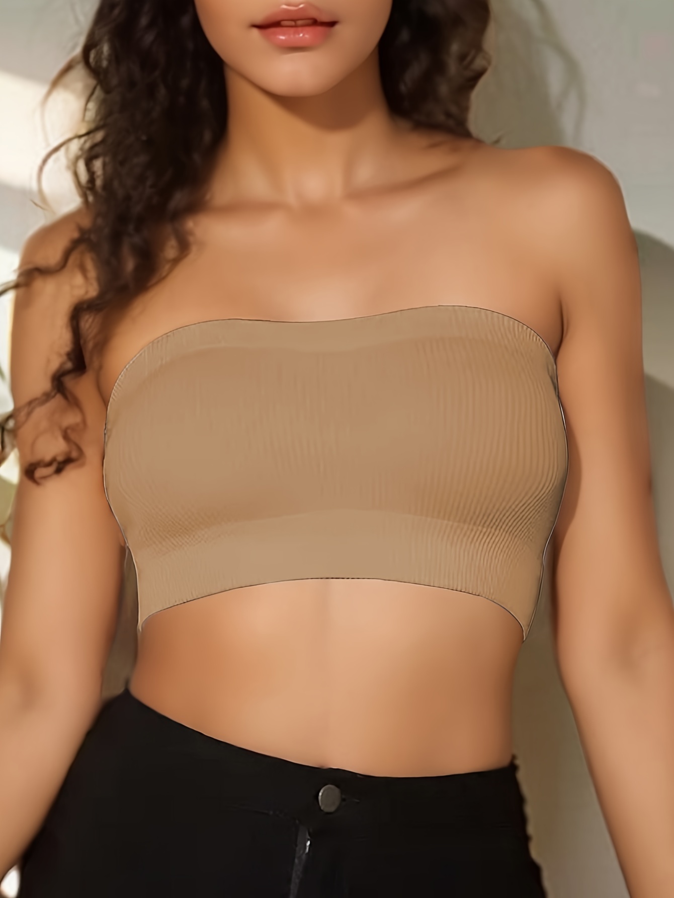 Seamless Slim Fit Sports Tube Top Solid Casual Yoga Bandeau Temu