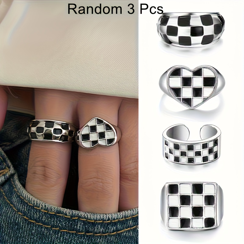 TEMU Lot de 3 pièces aléatoires : Bague à large bande avec cœur et bloc à , bague ouverte en métal de créateur pour femme pour , les fêtes, unisexe,