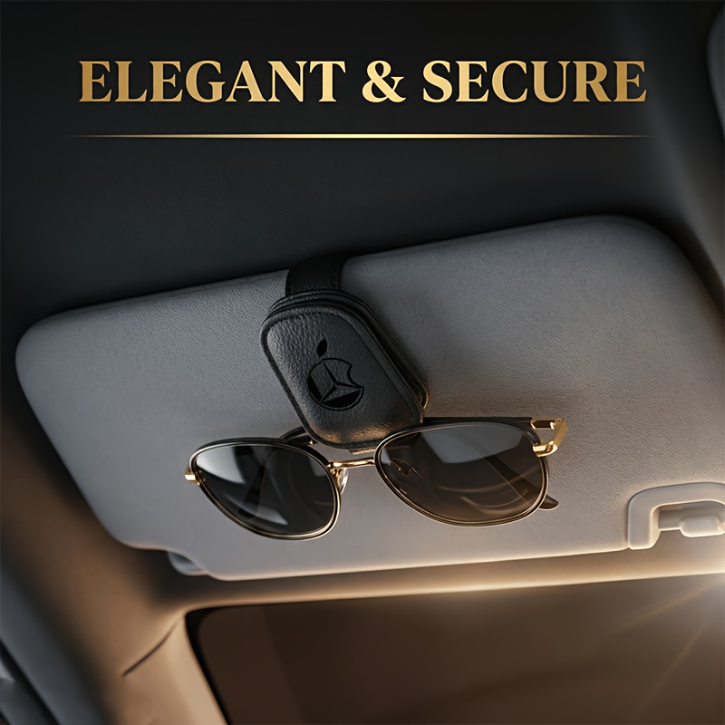 TEMU 1pc For Mercedes-benz Logo 2d Printing Car Glasses Clip Sun Visor Fashion Glasses Clip Made Of Pu Material Multi-functional Card Storage Clip