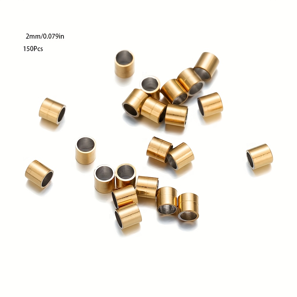 TEMU 150pcs Stainless Steel Tube Stopper Spacer Beads, 1.5/2/2.5mm Crimp End Beads - Ideal For Making & Crafting Projects, Tube Crimp Ends|versatile