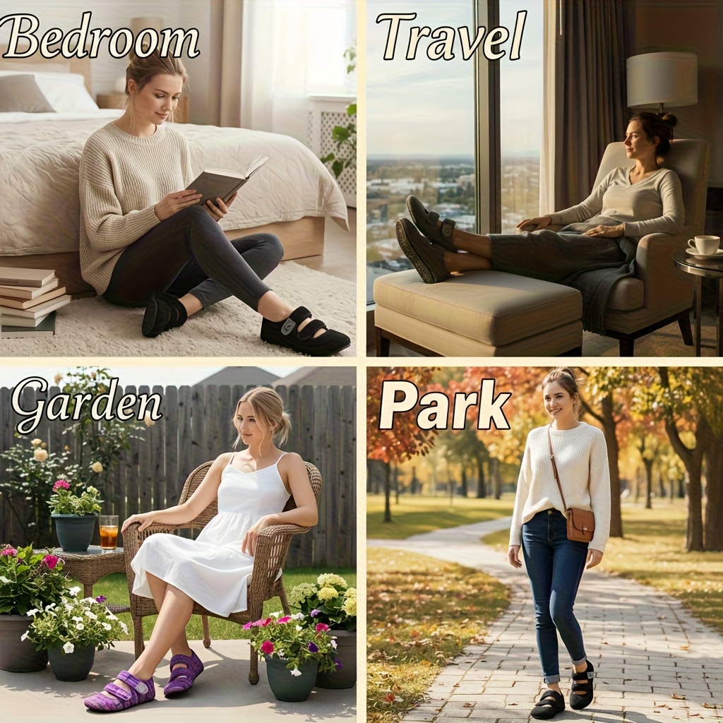 Women'S Plush Flat Shoes | Indoor & Outdoor with Rubber Sole, Hook-and-loop Fastener, Solid Color Fabric Upper and Insole, Non-slip, Low Top