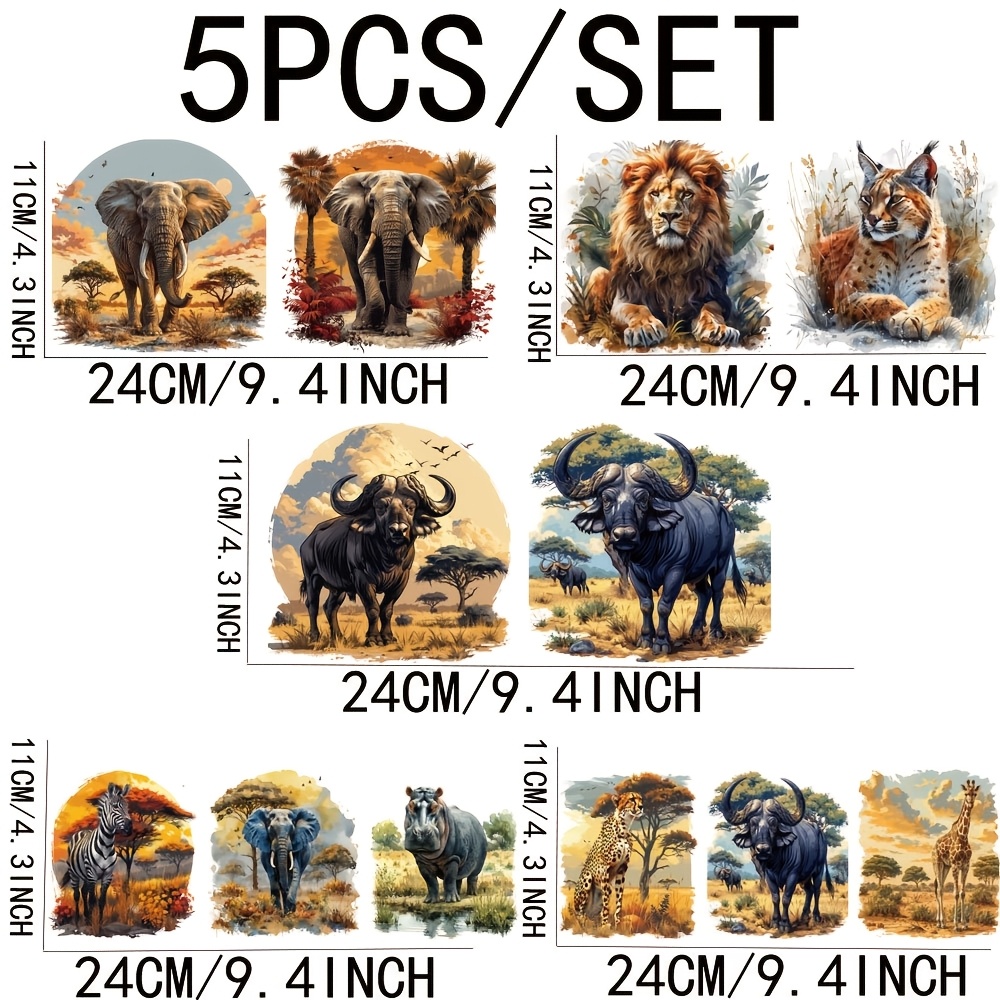 TEMU Lot de 5 décalcomanies enveloppantes UV DTF à haute pour tasses à café 16 oz, motif animaux, pour bocaux en verre