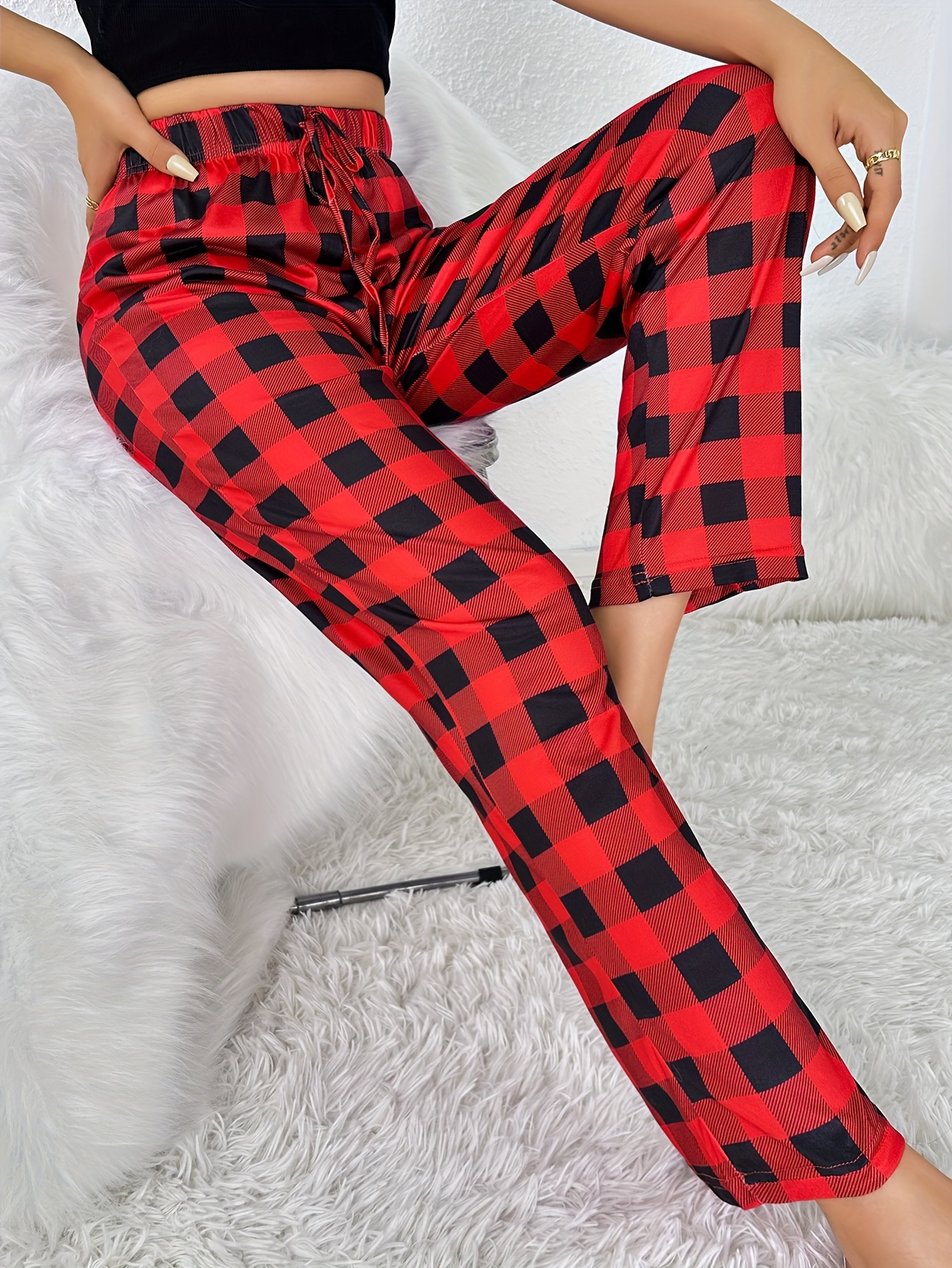 Womens red tartan cheap plaid pants