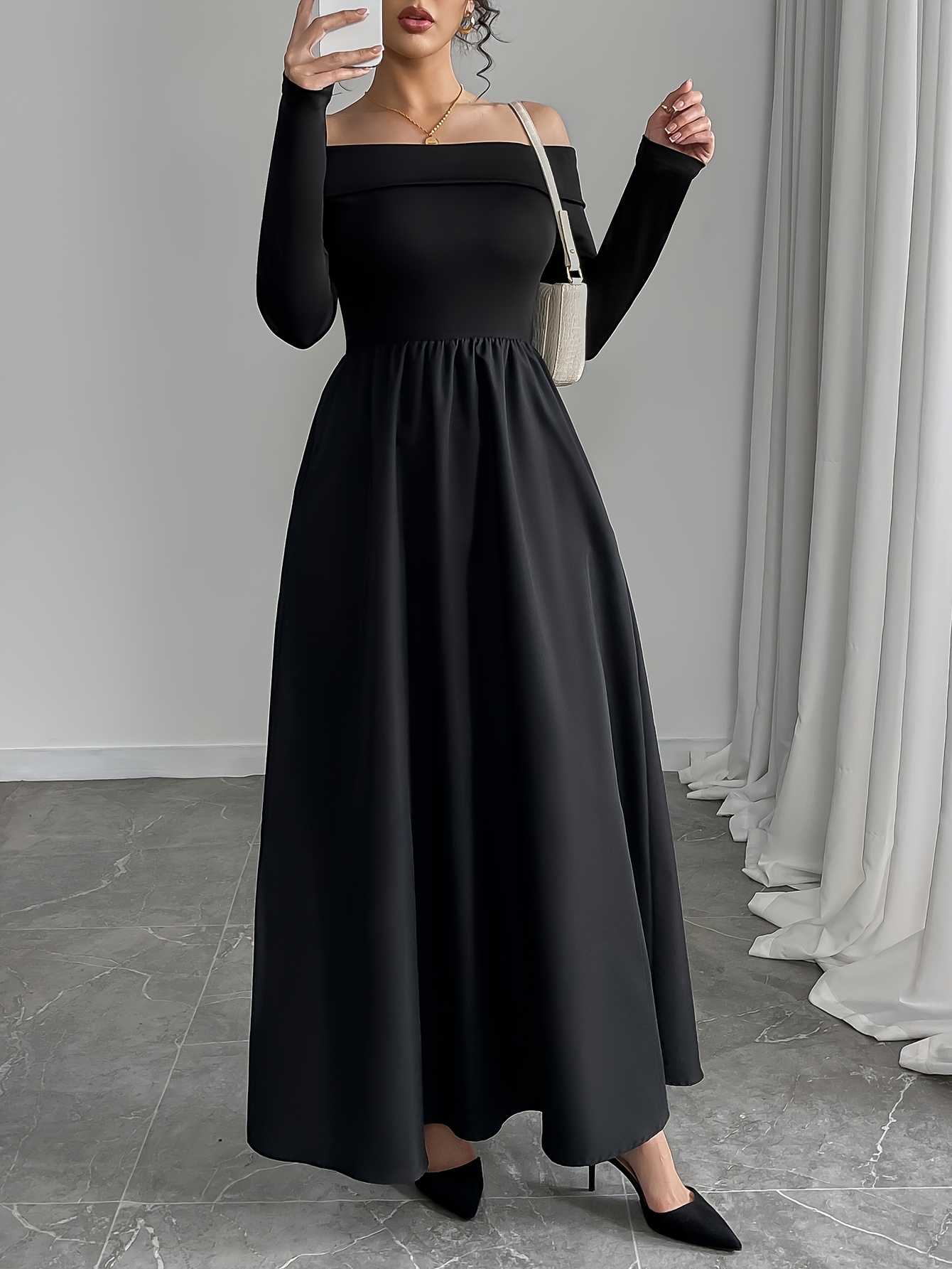 knee length dresses for ladies A Line Jewel Neckline Long Sleeves Mother of The Bride Dress with Pockets Cocktail Dress Custom Size / Red main image 1