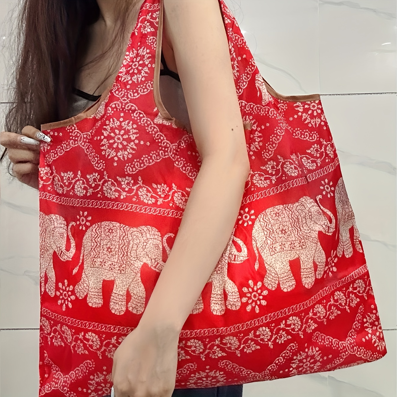 

Chic Cartoon Print Tote Bag - Lightweight, Foldable & Polyester Shopping And Travel Shoulder Bag With Vibrant Designs