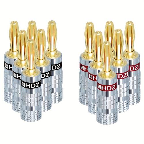 silvery six leaf banana plugs made of pure copper with 24k golden plating speaker plugs with dual screw connectors suitable for speaker wires home theaters audio video receivers and sound systems
