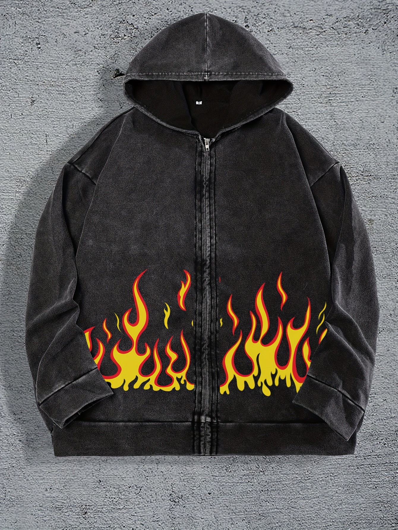 men' style flame print hoodie vintage washed cotton Temu Austria