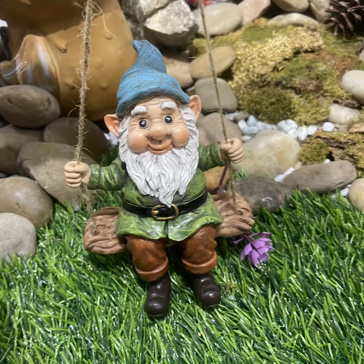 E-shop Handgefertigter Harz Garten Gnome Schaukel | Art Deco Stil, Dekorative Statue für Thanksgiving, Nicht Elektrisch