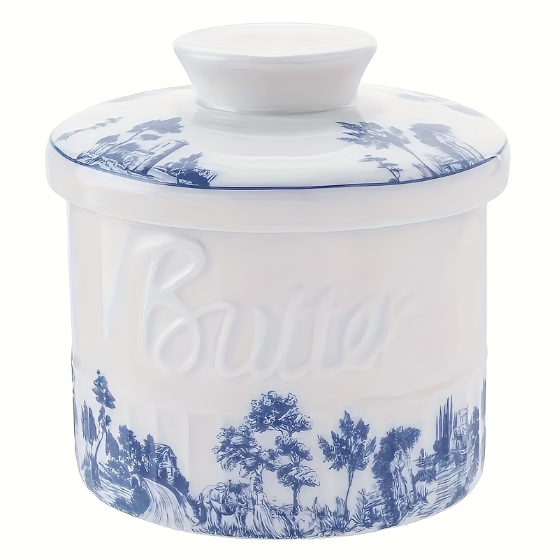 Lidded Ceramic Butter Dish - Style, And White , Rustic Kitchen Storage For Butter, Cheese, And More, Kitchen Butter Dish