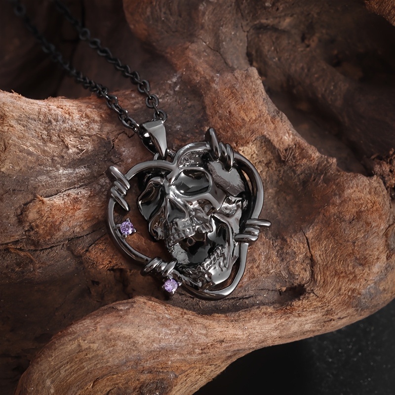 Dark Style Skull Love Pendant Necklace, Hip-Hop Clavicle Chain