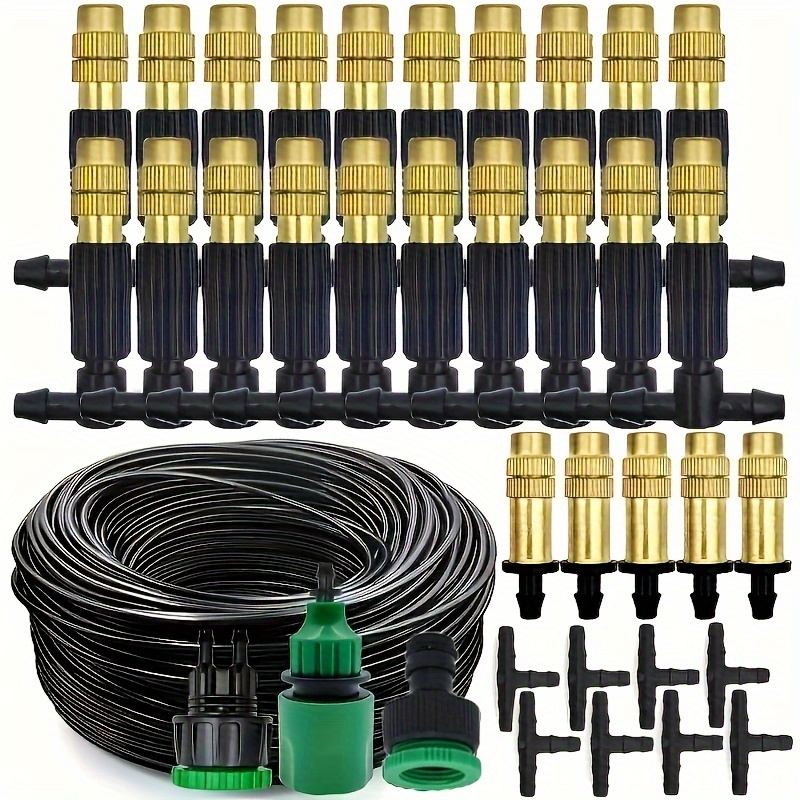 

1 Pack 5m-30m Outdoor Misting Cooling System Garden Irrigation Watering 1/4'' Brass Atomizer Nozzles 4/7mm Hose For Patio Greenhouse