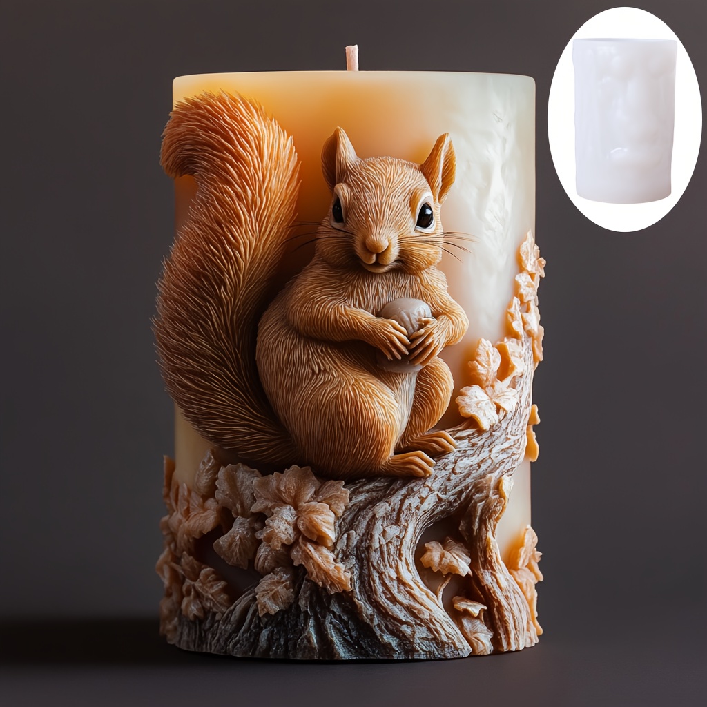 

1pc Squirrel & Pine Cone Silicone Mold For Candle Making - Realistic Design, Resin, Concrete, And Crafts - , Easy-to-use, Candle Molds Silicone