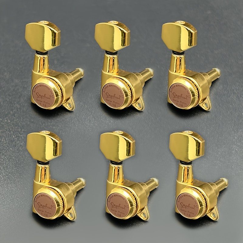 [SAPHUE Guitar Locking Tuners] 6pcs SAPHUE Guitar Locking Tuners - 1:18 Locking Ratio, Hexagonal Handle with Sealed Gear & Cast Housings in Black/Golden/Chrome for Electric/Acoustic Guitars (Includes Mounting Hardware)