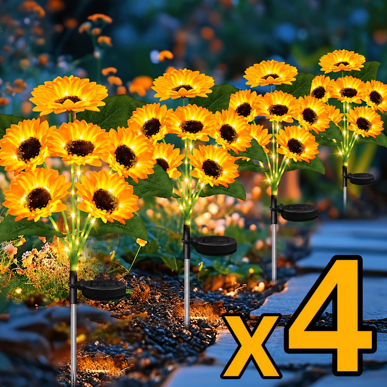TEMU 【3d】 [3d] 2-pack/ Solar Sunflower Garden Lights, Ip64 Protection Rating, Outdoor Four-season Simulated Lanterns, Suitable For Garden, Yard,