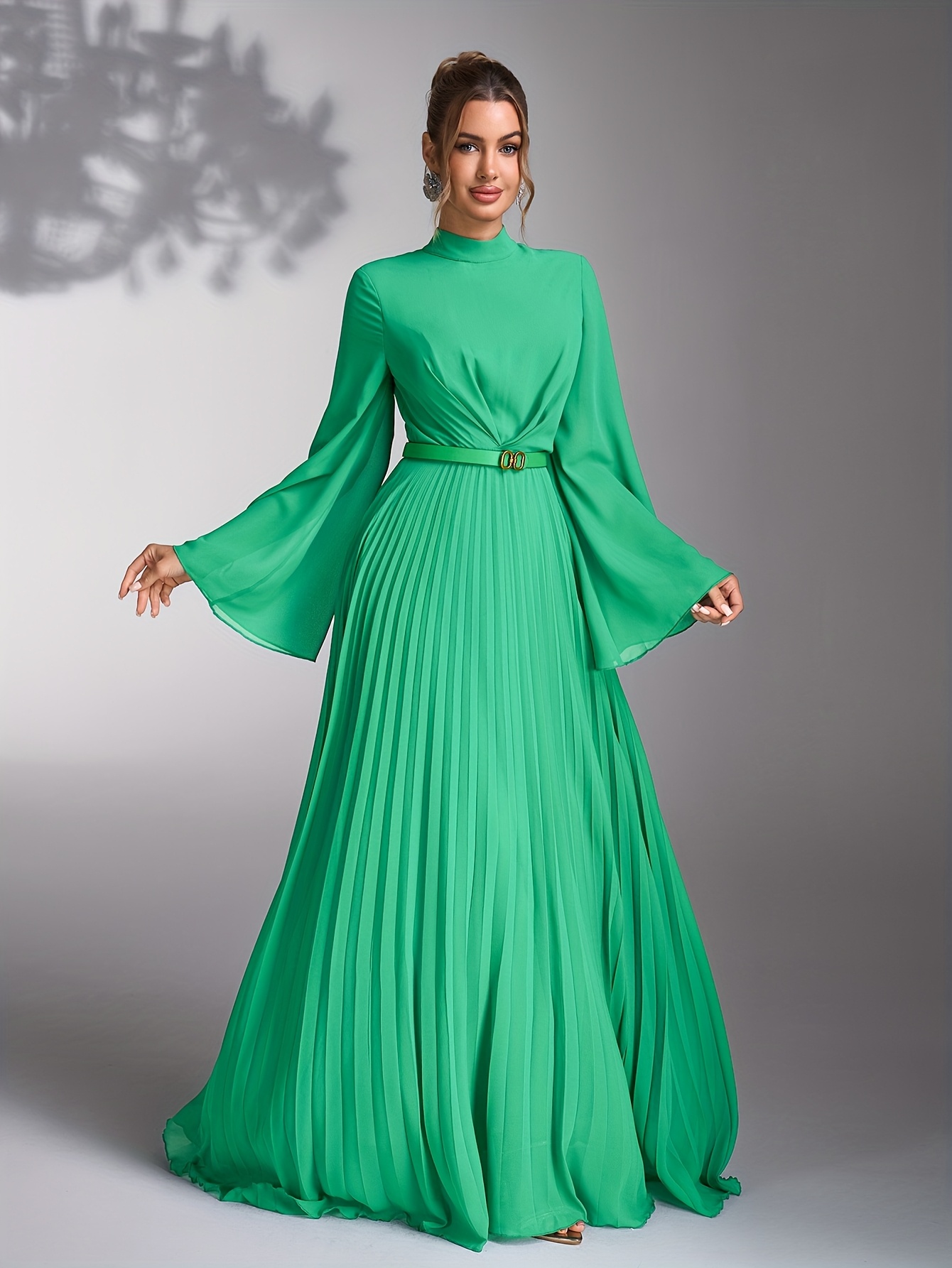 green satin formal dress Satin Cowl Neck Prom Dresses with Spaghetti Straps and Slit Comfortabl –  vigocouture main image 0
