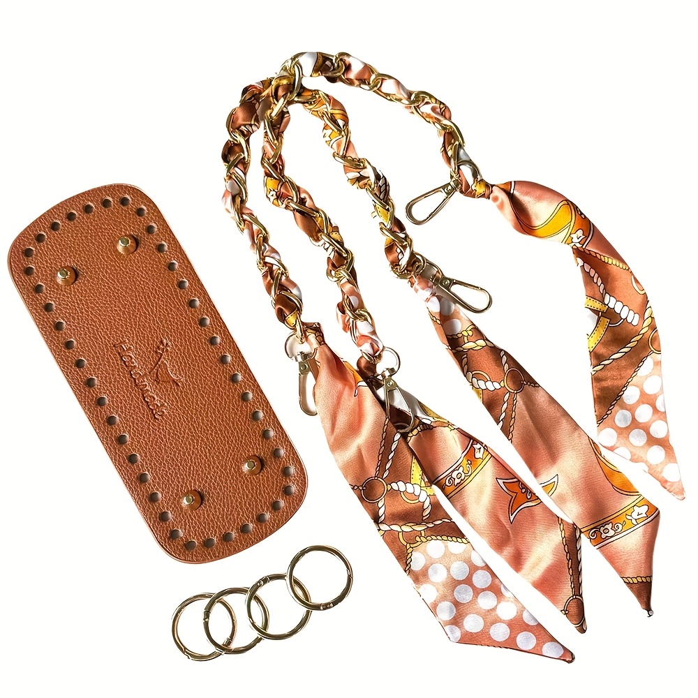 7pcs Scarf With Chain Pu Leather Bag Bottoms Set, Handmade Woven Accessories, Diy Handmade Handbag Materials, Diy Wallet Making
