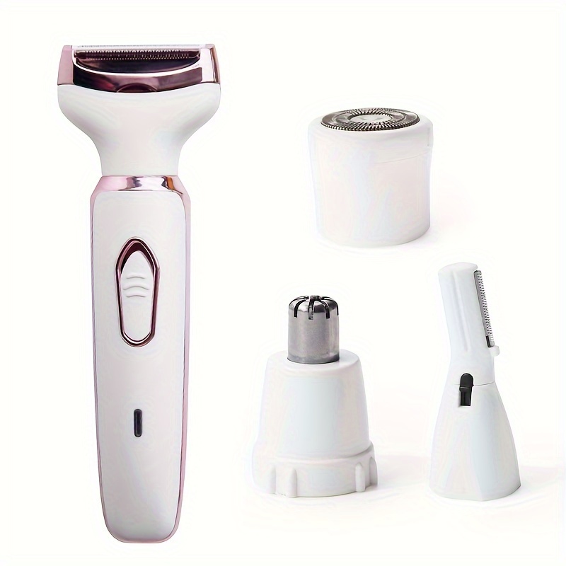 TEMU Rasoirs électriques pour femme avec 4 têtes de coupe remplaçables, amphibie pour à sec et humide, rechargeable, pour le maillot, les jambes et