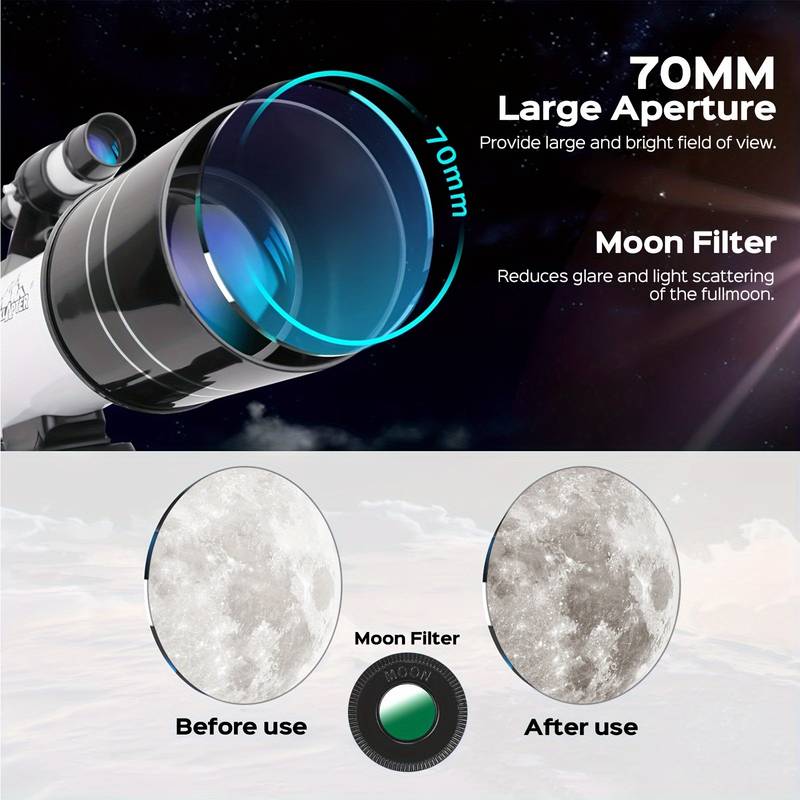 AOMEKIE 15-150x Telescope For Kids – 70mm Refractor With Tripod & Phone Adapter