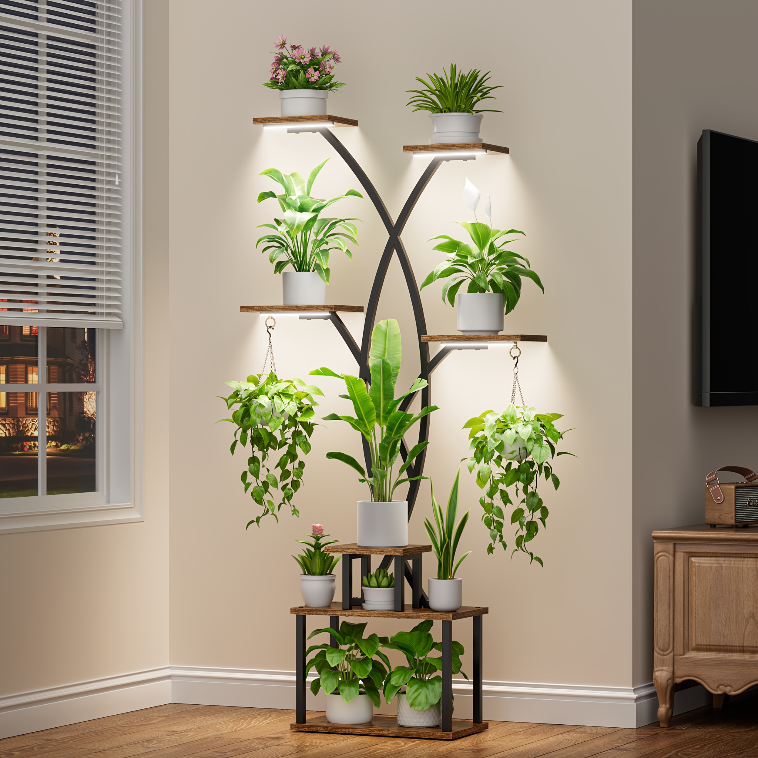 1pc indoor plant stand   lights 7 tier corner tall display stand 167 5cm multi functional metal shelf for plants   tree shaped plant shelf for living room entrance multiple   home decor   for gift   0