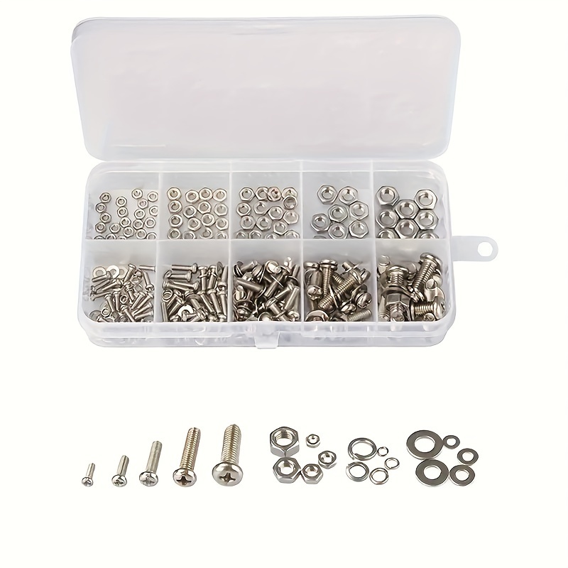 TEMU 320pcs Stainless Steel Hex Nut And Bolt Assortment Kit - Metal Snap-in Nuts M2-m5 Sizes For Diy, Repair, And Industrial Use