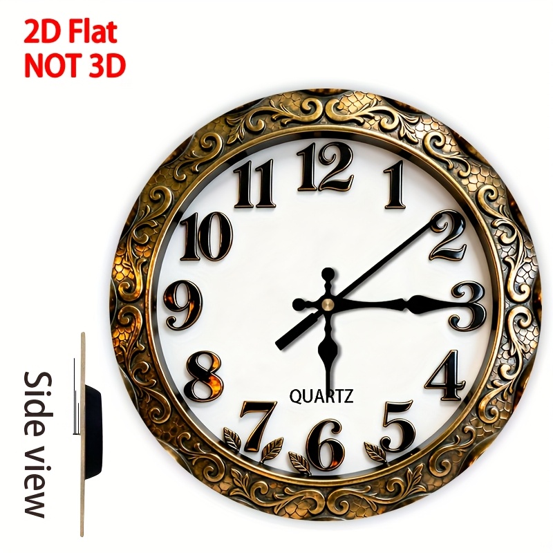 horloge murale florale dorée vintage - mouvement à quartz rond élégant avec aiguilles &  , cadre durable en plastique & bois, alimentée par piles (aa non incluses), décoration intérieure pour salon, chambre, bureau, horloge de chambre, design  