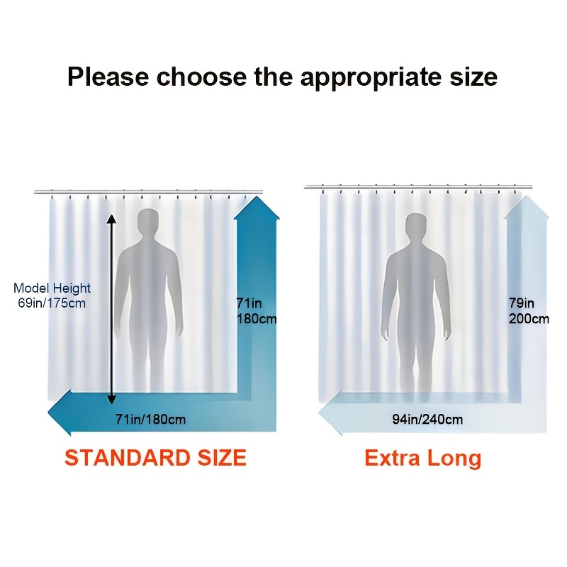 Foldable Shower Curtain with Hooks, Thick Fabric Panel