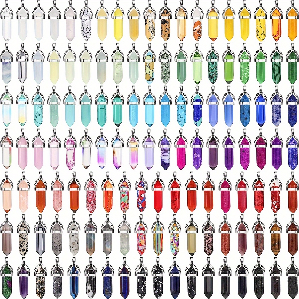 

50/ Pieces Crystal Pendants Bulk Hexagonal Natural Gemstone Pendant Necklace Quartz Bullet Shape Pendant For Making Jewelry Necklace Bracelet Diy ()