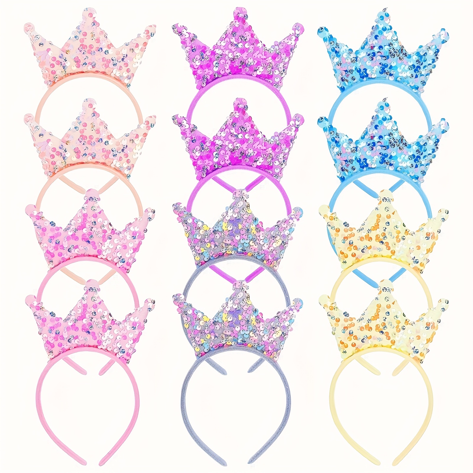 E-shop 12 Stück Prinzessinnen Krone Haar Accessoires, Pailletten Krone Stirnbänder, Funkelnde Kopfschmuck, und Krone Haarschmuck, Geeignet für