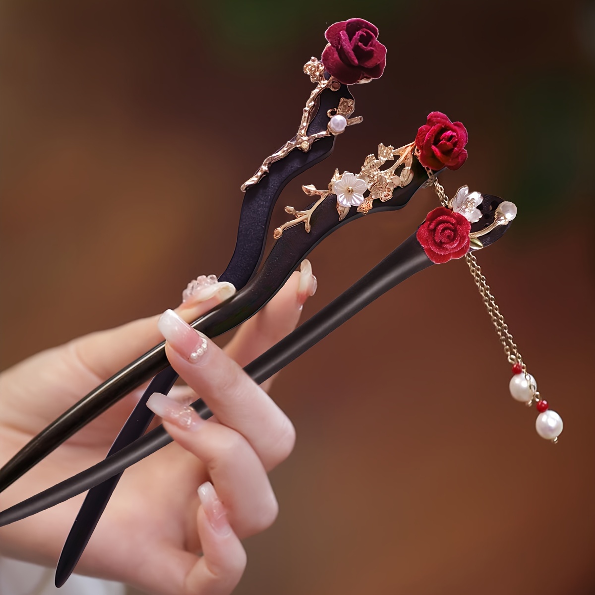 

3pcs Chinese Style Wooden Tassel Hairpin Women's Plate Hairpin Hanfu Cheongsam Hairpin Headwear