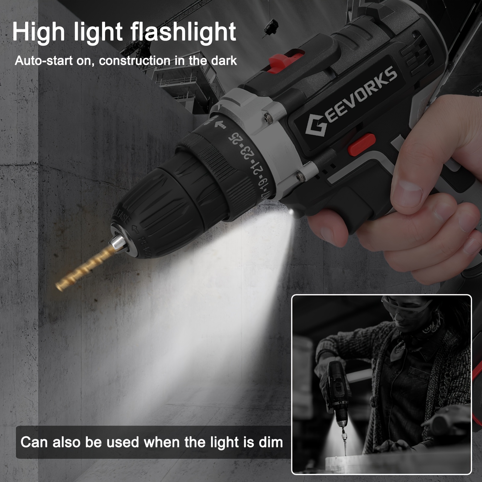 Perceuse sans fil Lixada 21V avec 2 batteries, couple de 28 N.m et 1450 tr/min, perçage électrique au lithium-ion, compacte et légère (816.47g), pour la maison, construction, atelier - Idéale pour projets professionnels et bricolage, outil robuste, design ergonomique, moteur haute performance, rénovation domiciliaire