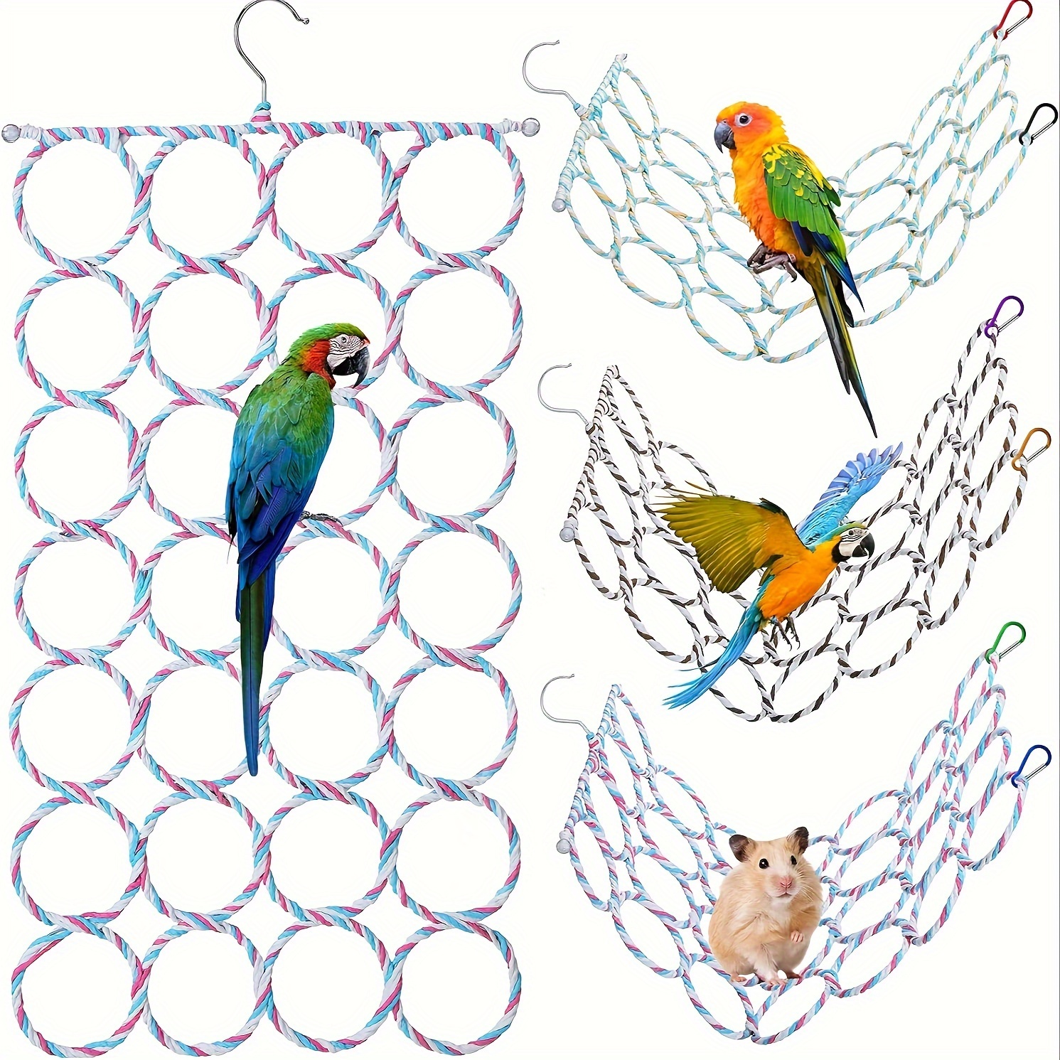 

28-loop Bird & Small Net - Rattan Climbing Ladder, Swing Perch, And For Parrots, Gerbils, Mice