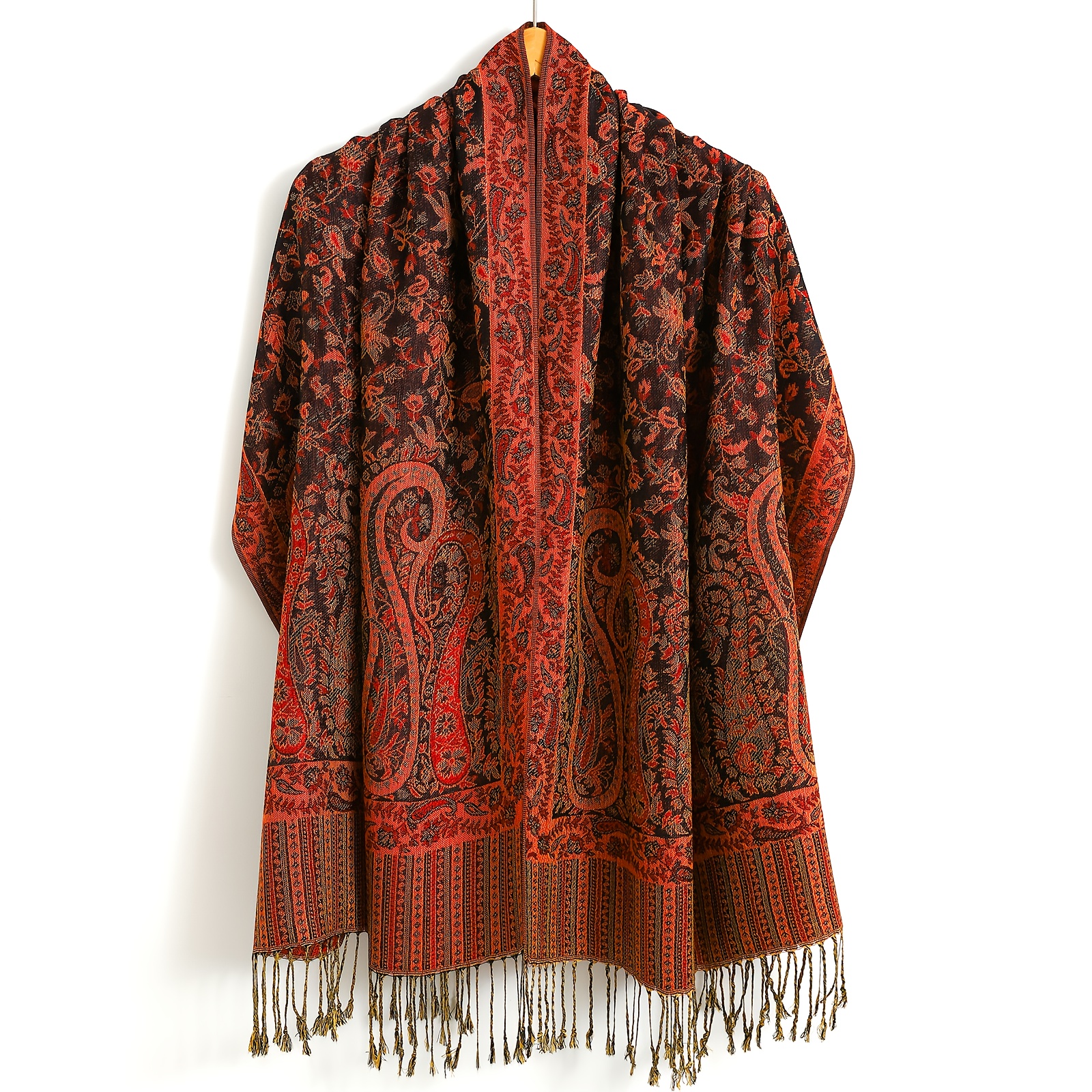 womens bohemian paisley jacquard scarf vibrant red golden