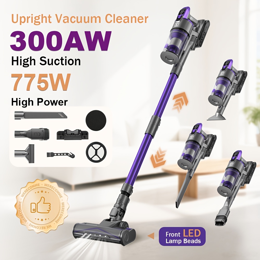 300aw/73kpa High Suction Stick Vacuum Cleaner | Home Cleaning, Multiple Replacement Brush Heads, Suitable For Sofa Crevice Cleaning, Multi-scene Use