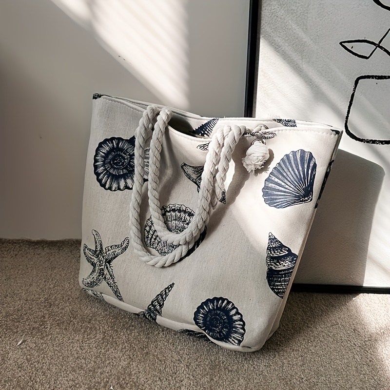 

Fashionable Canvas Tote Bag, Creative Print Casual Women's Shoulder Bag, Crossbody With Thick Rope, Beach Bag