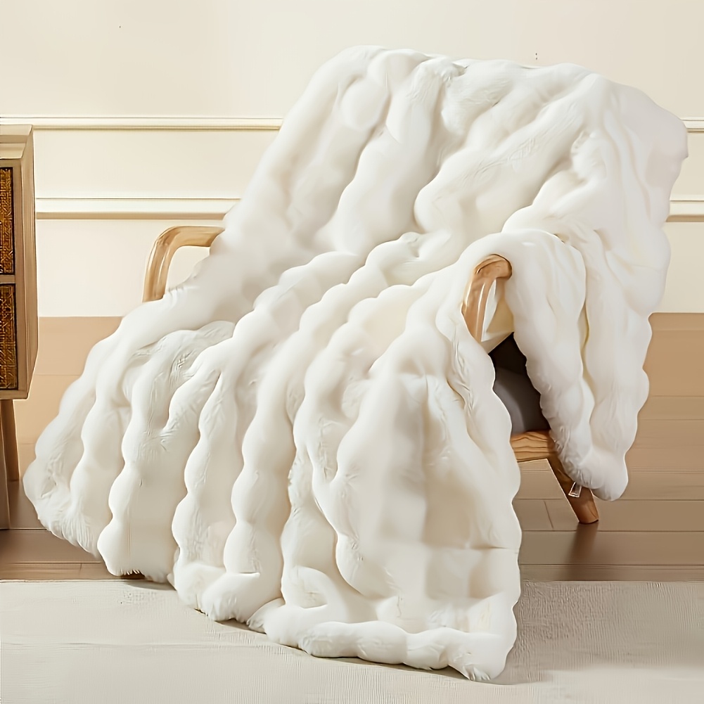 Luxury Soft Fluffy Faux Rabbit Fur Blanket, Cozy Plush Throw