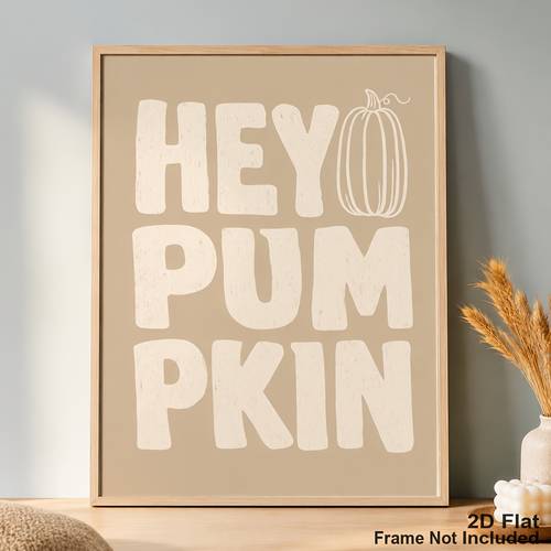 item picture 2d flat hey pumpkin poster neutral beige fall wall art suitable for autumn decor vintage distressed pumpkin lettering farmhouse text print unframed vertical canvas artwork for living room porch decoration