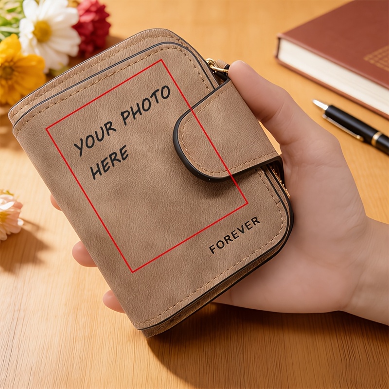TEMU Custom Photo Engraved Women's Wallet Personalized Trifold Card Holder Multi Card Slots Gift For Mom Or Girlfriend