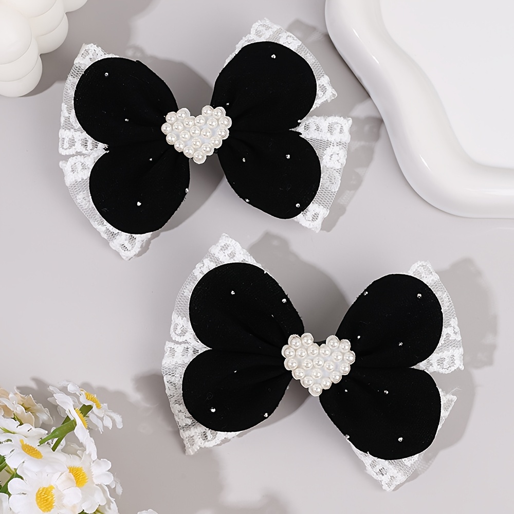 TEMU Lot de 2 pinces à cheveux nœud rouge pour la Saint-Valentin avec dentelle et accents de cœur, design en velours , accessoire de cheveux élégant