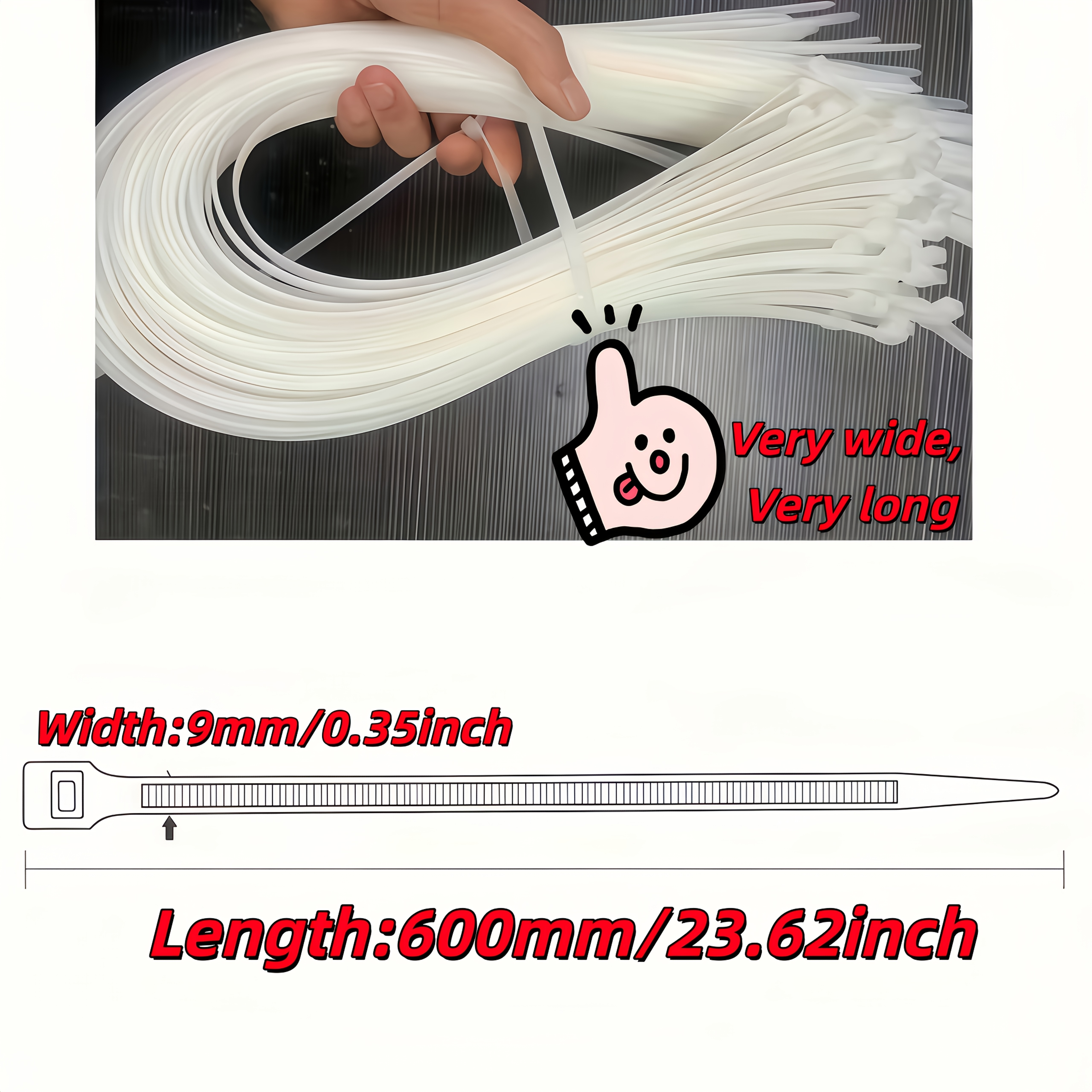E-shop 30 Stück 9mm*600mm Industriequalität Kabelbinder, Multifunktionale Hochleistungs-Nylonbinder, Erhältlich in verschiedenen Größen, Ultra-Schnall,