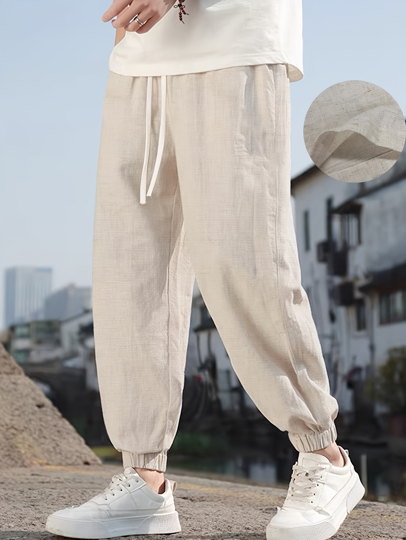Men's Casual Linen Joggers - Breathable, Comfort Fit with Pockets for All Seasons