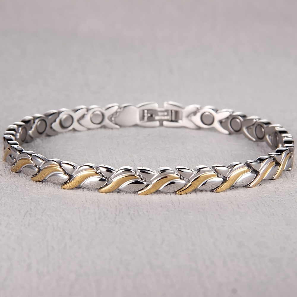 TEMU 1pc Stainless Steel Magnetic Bracelet For Women, Women's Magnetic Bracelet, Adjustable Length With Sizing Tool, Valentine's Day Gift For Her